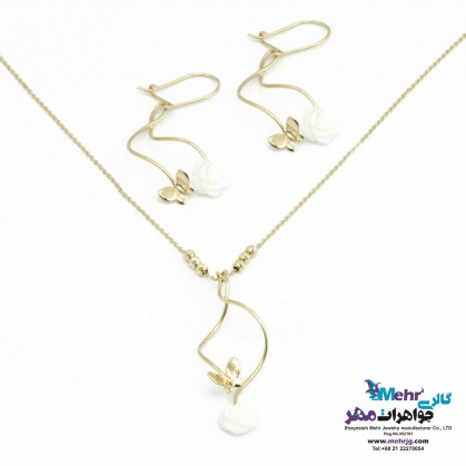 Half set - necklace and earrings - flower and butterfly design-MS0573